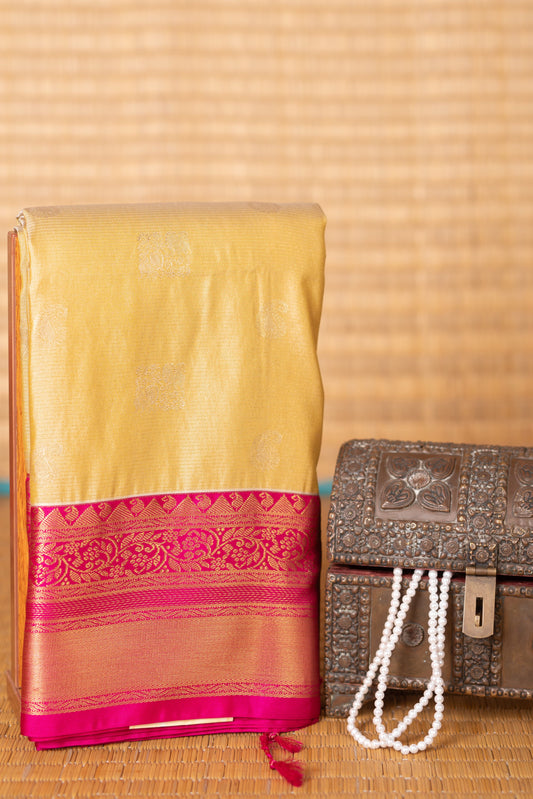 Golden and Pink kanchi soft silk saree