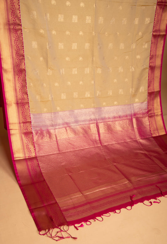 Golden and Pink kanchi soft silk saree