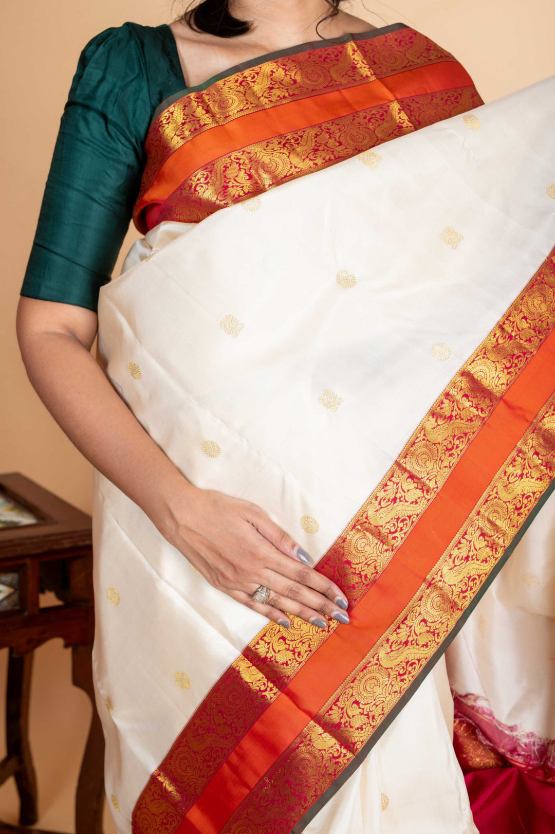 Off white kanchipuram silk saree