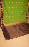 Lawn green and purple semi silk saree