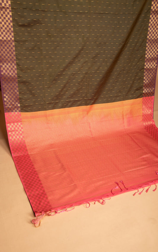 Army Green and French Rose soft silk saree