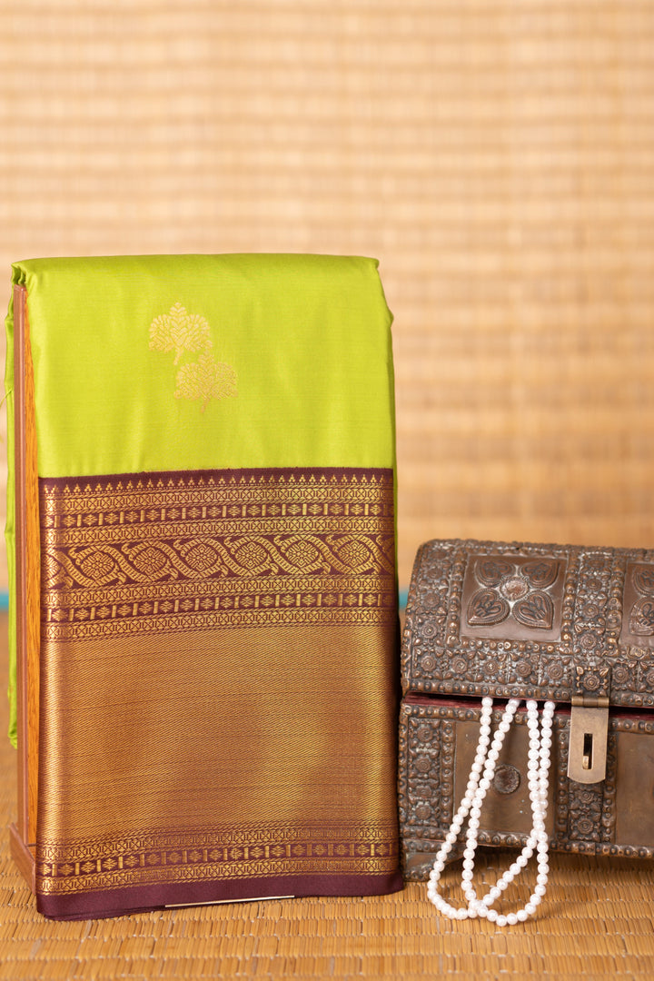 Pear green and Brown semi silk saree