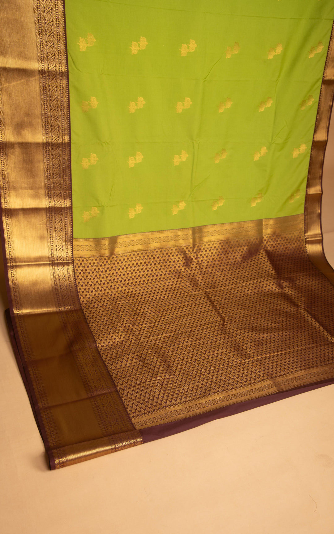 Pear green and Brown semi silk saree