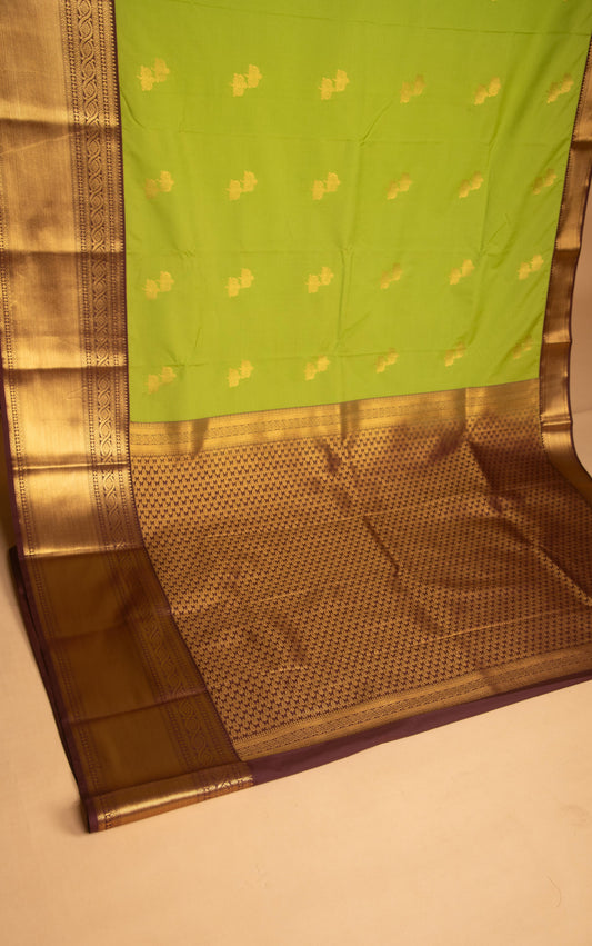 Pear green and Brown semi silk saree