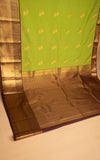 Pear green and Brown semi silk saree