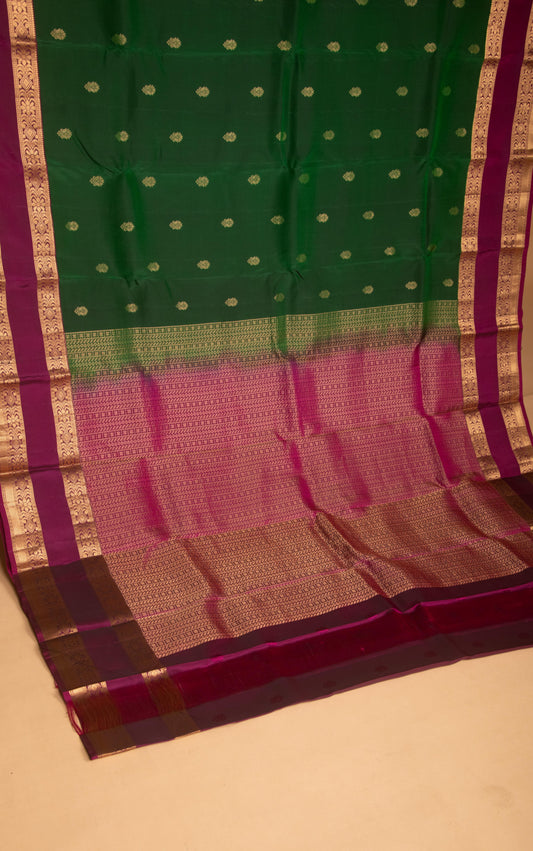 Pine green and Orchid purple Retta Patta Border Pure Touch silk saree