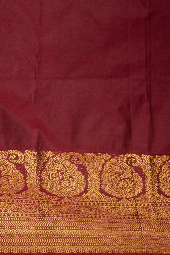 Golden Yellow and Maroon Kanchi Ganga Jamuna soft silk saree