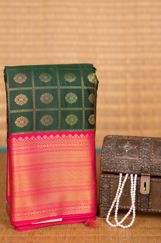 Bottle Green and Pink kanchi soft silk saree