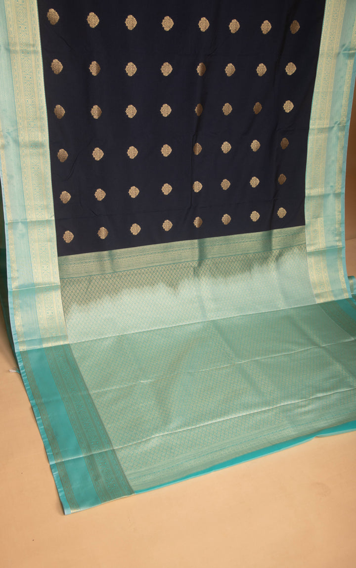 Navy blue and Pastel blue kanchi semi silk saree