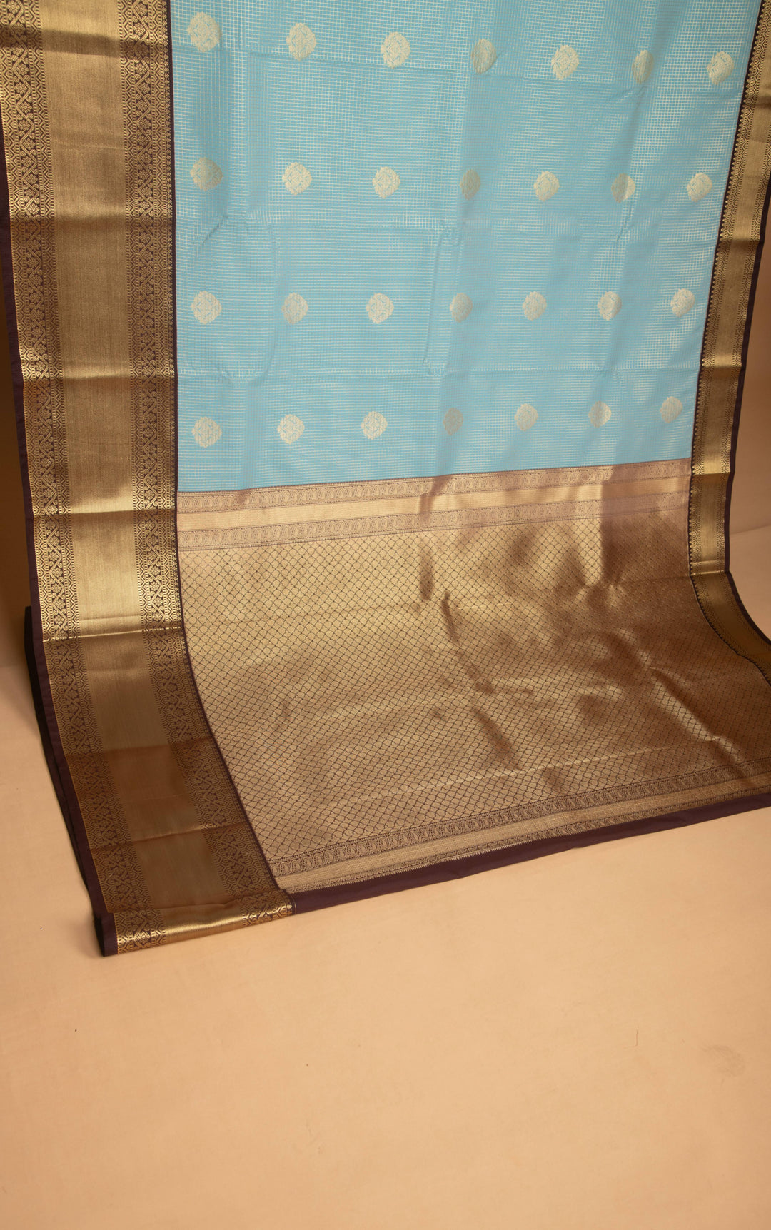 Baby Blue and Chocolate Brown kanchi semi silk saree