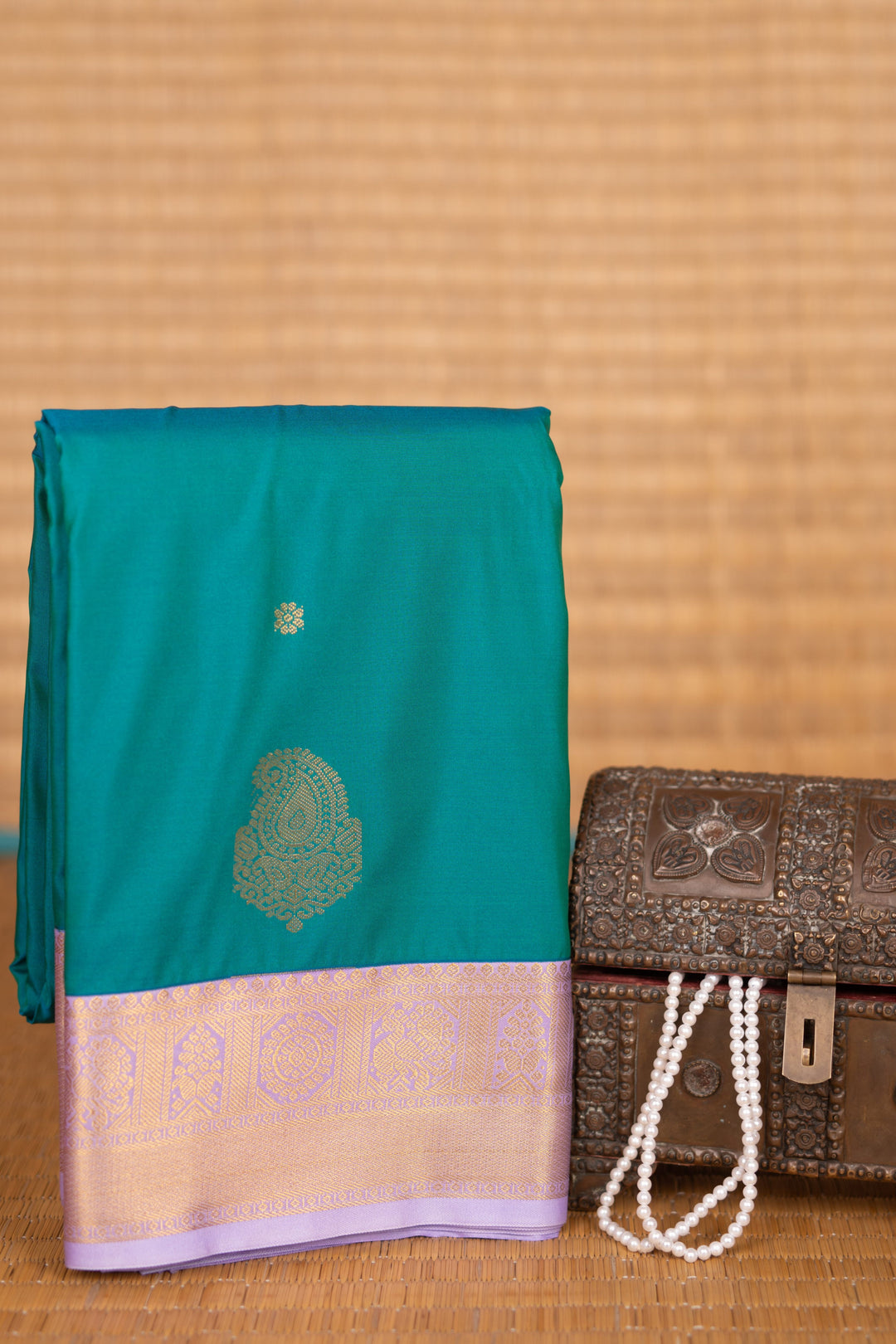 Dual tone Teal blue and Lilac Lavender Semi silk saree