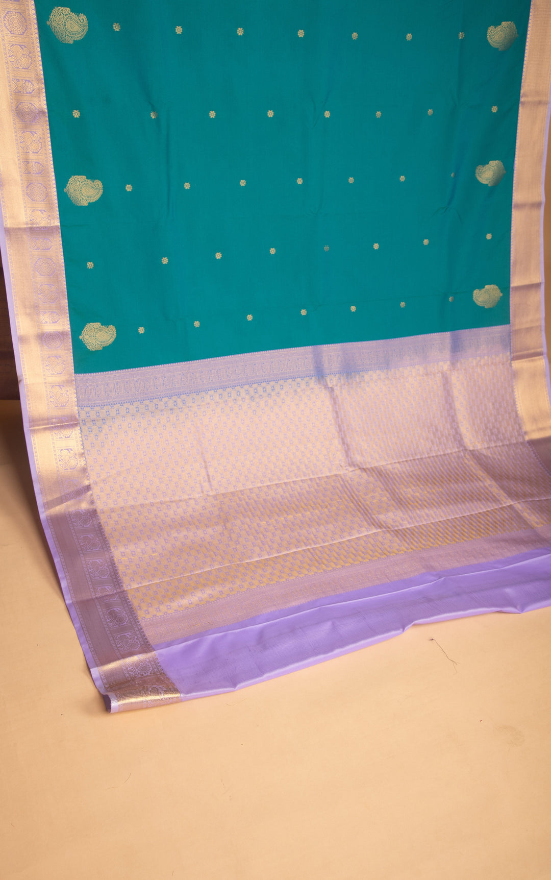 Dual tone Teal blue and Lilac Lavender Semi silk saree