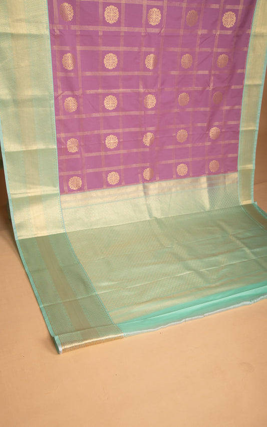 Mauve Pink and Pastel green kanchi soft silk saree