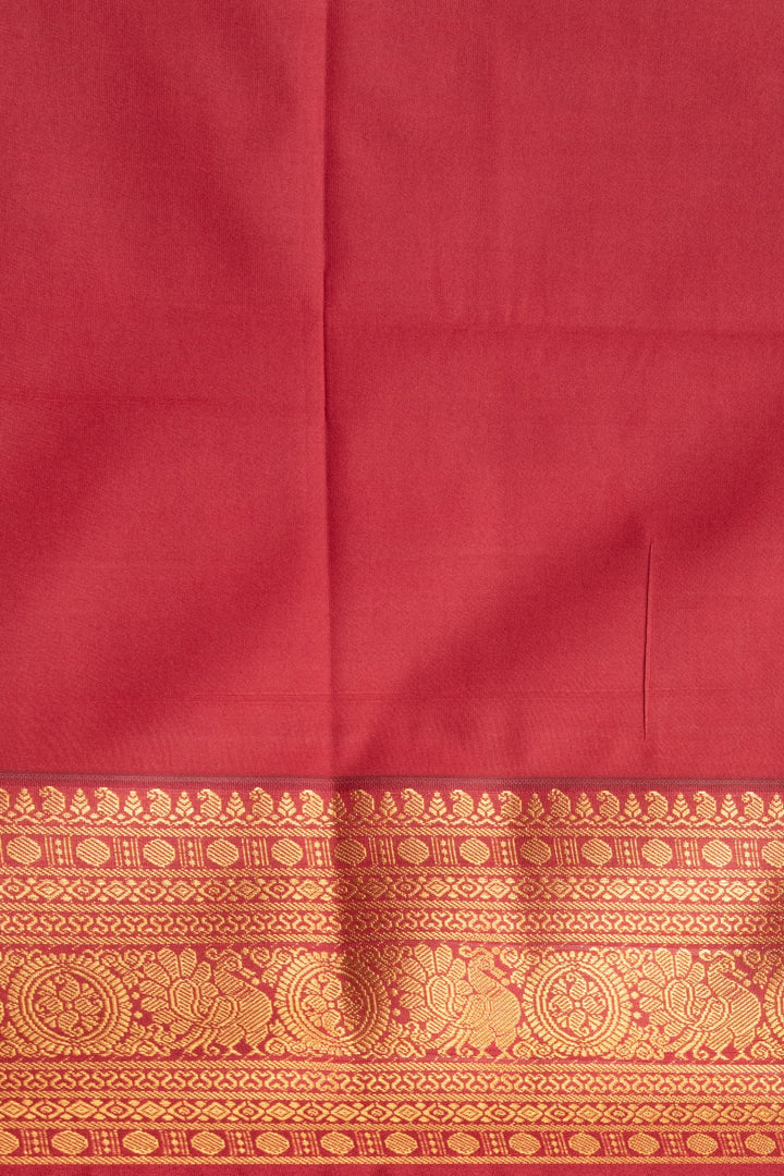 Grey green and Blood red kanchi soft silk saree