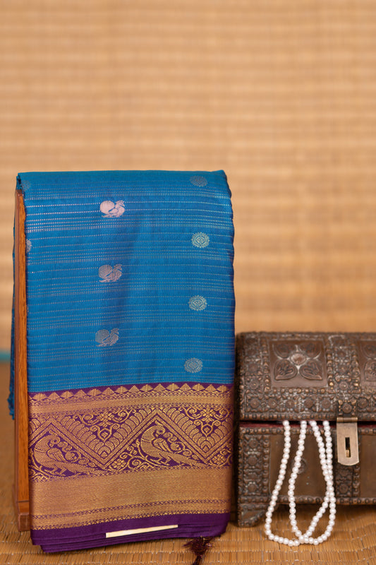 Peacock blue  and True purple kanchi soft silk saree