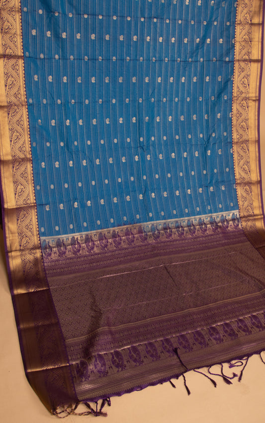 Peacock blue  and True purple kanchi soft silk saree