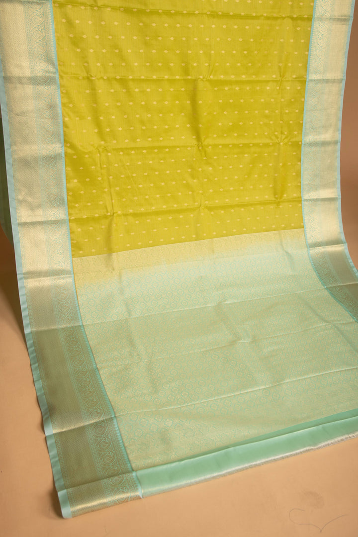 Lime green and Pastel green soft silk saree