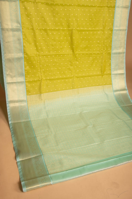 Lime green and Pastel green soft silk saree