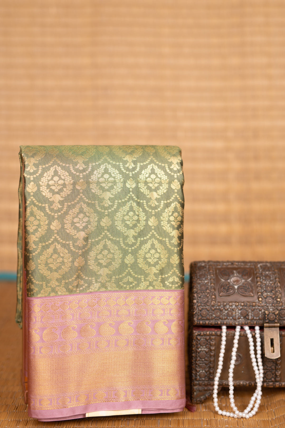 Basil green and Mauve soft silk saree
