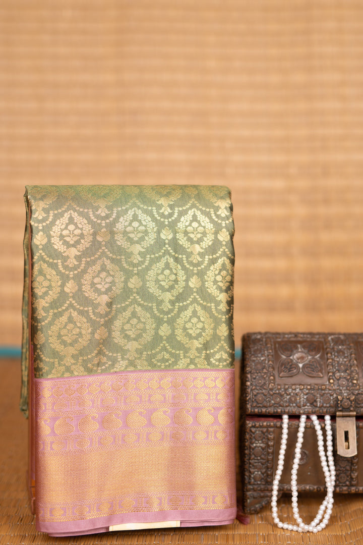 Basil green and Mauve soft silk saree