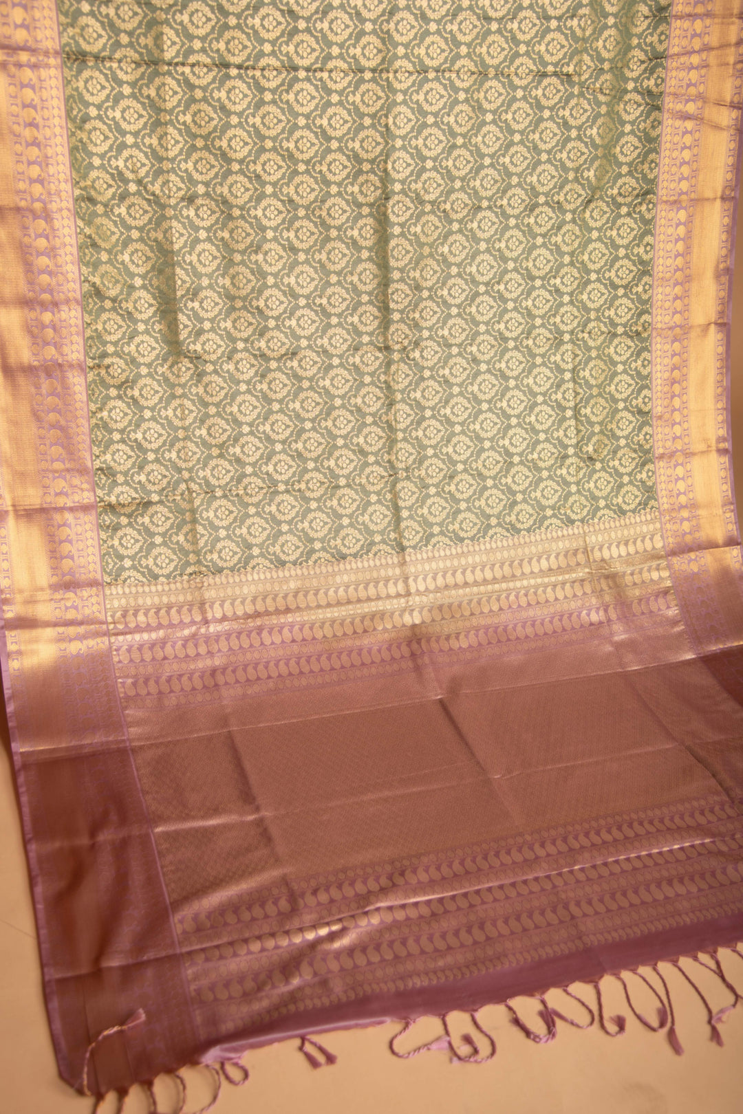 Basil green and Mauve soft silk saree