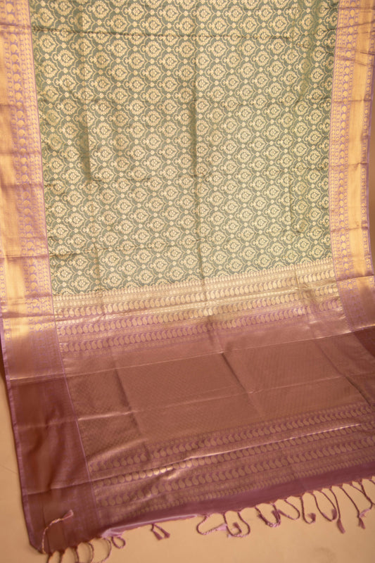 Basil green and Mauve soft silk saree