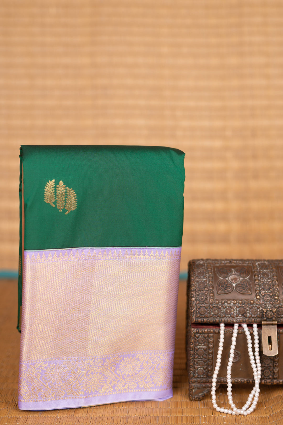 Forest green and Lavender Semi silk saree