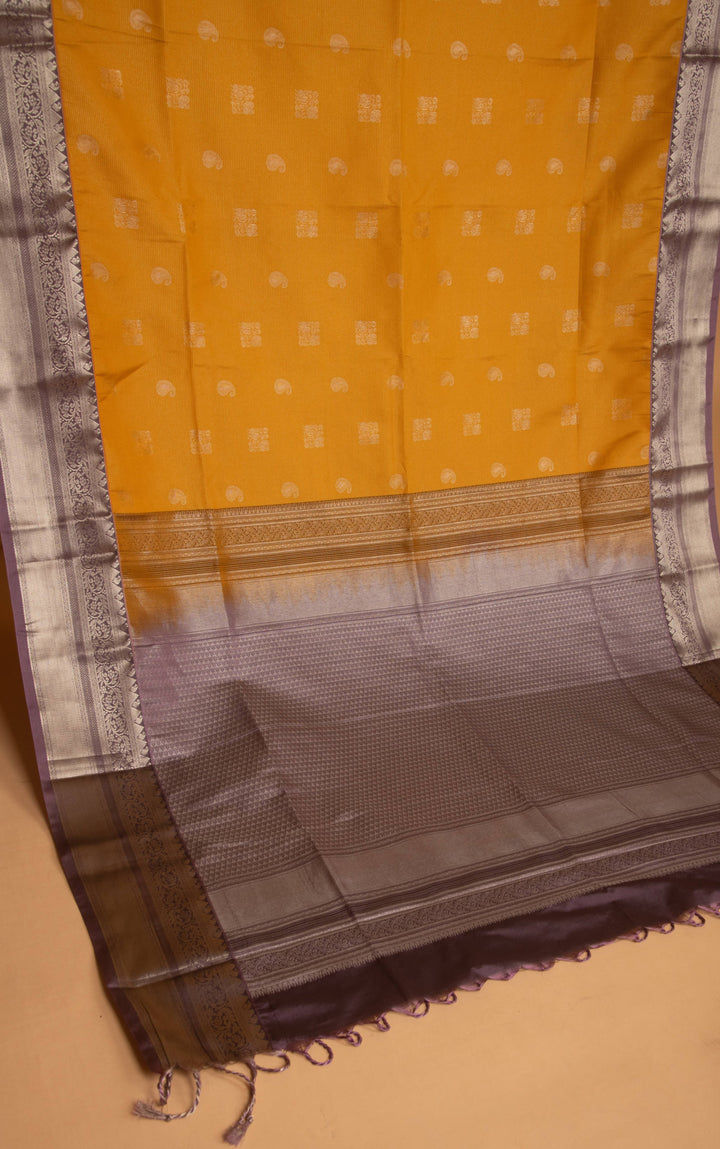Mango yellow and Mauve Lavender soft silk saree