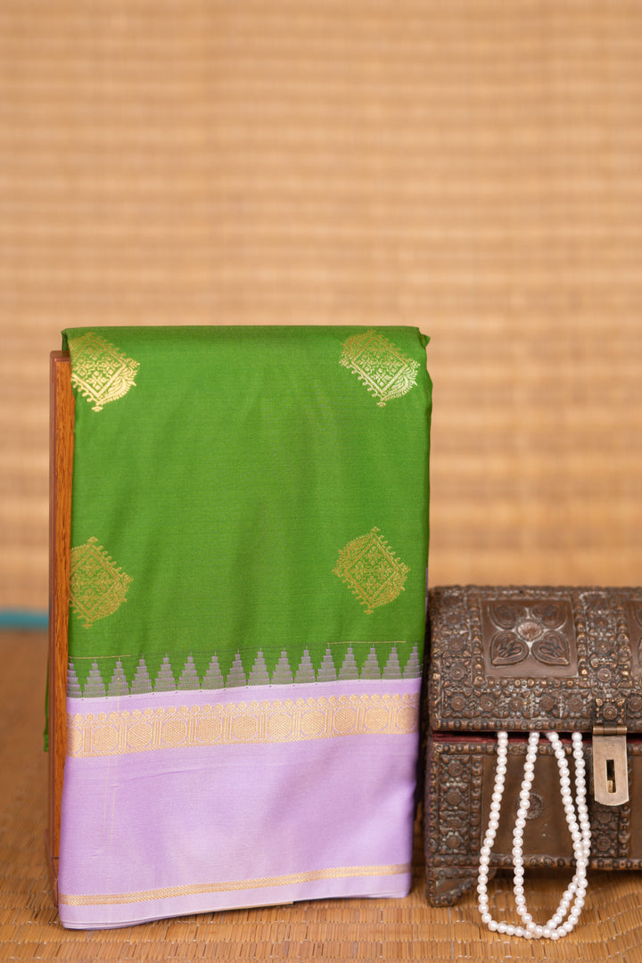Avocado green and Lilac semi silk saree