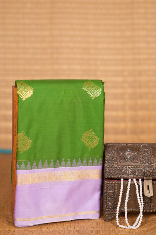 Avocado green and Lilac semi silk saree