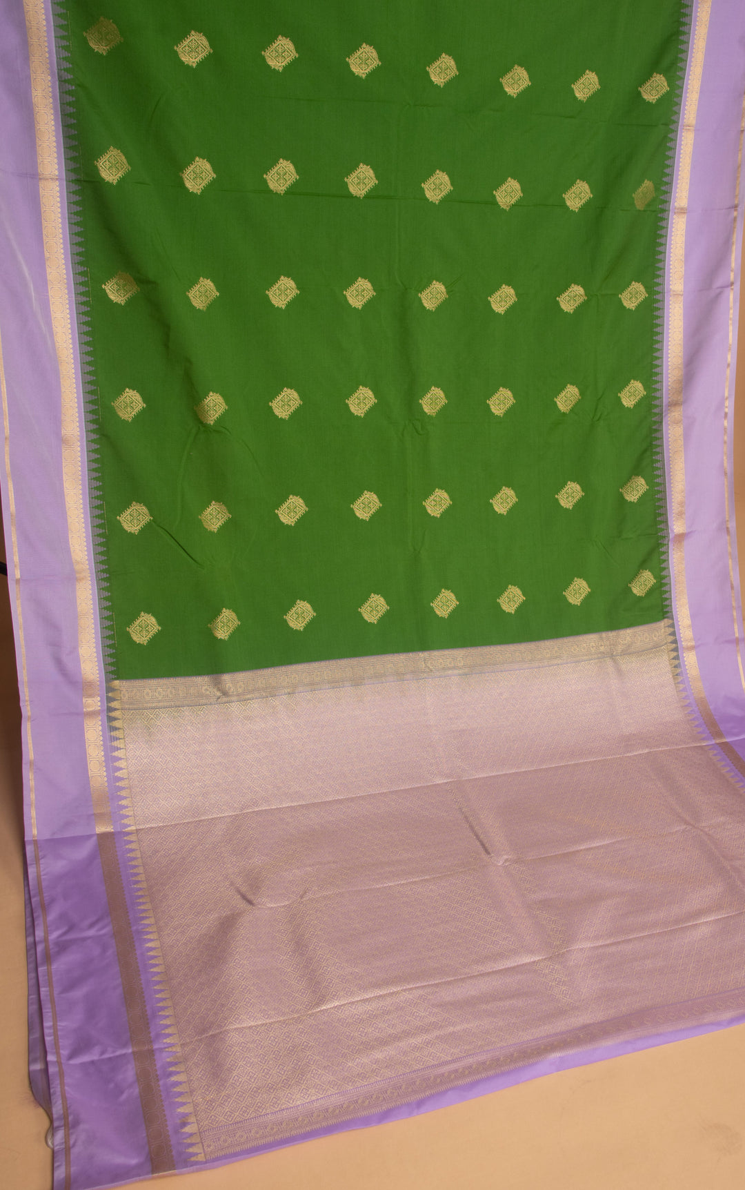 Avocado green and Lilac semi silk saree