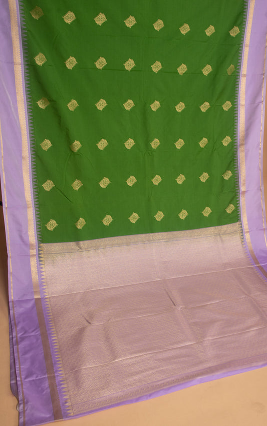 Avocado green and Lilac semi silk saree