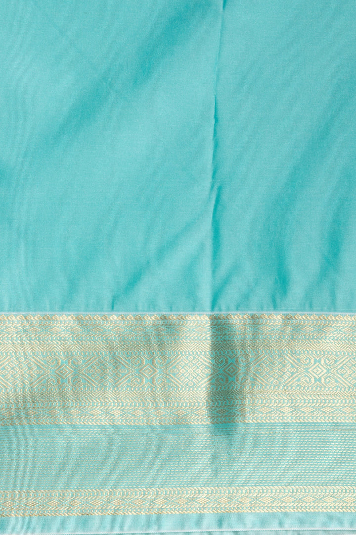 Red Orange and Pastel Blue semi silk saree