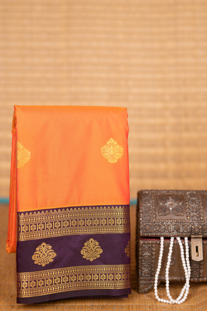 Neon orange and Eggplant purple Retta Patta Border semi silk saree