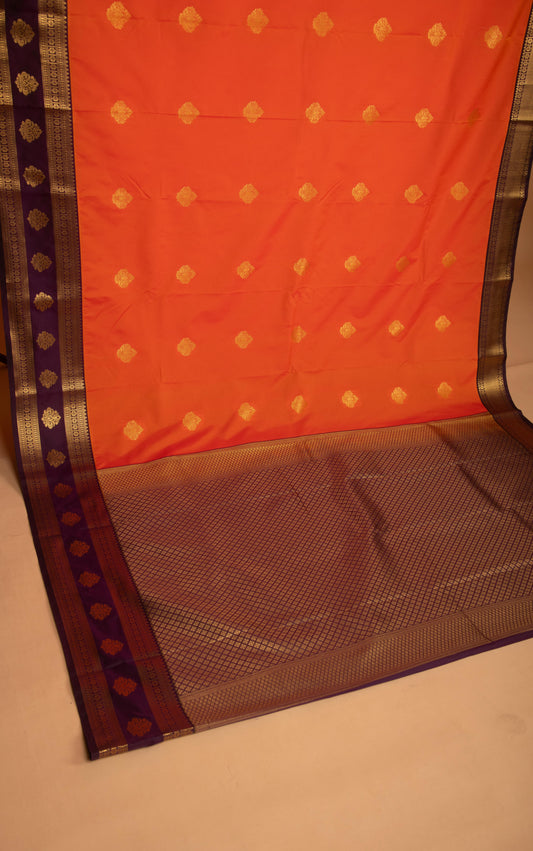 Neon orange and Eggplant purple Retta Patta Border semi silk saree
