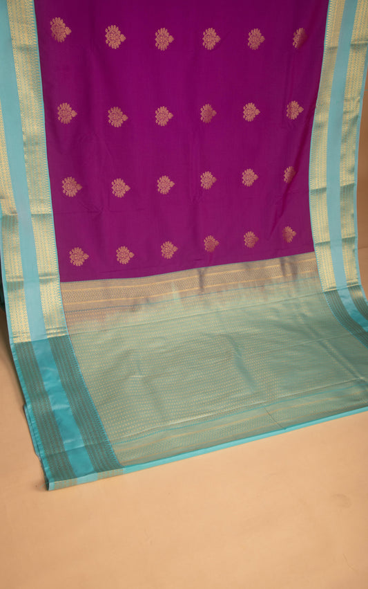 Violet and Pastel green Retta Patta Border semi silk saree