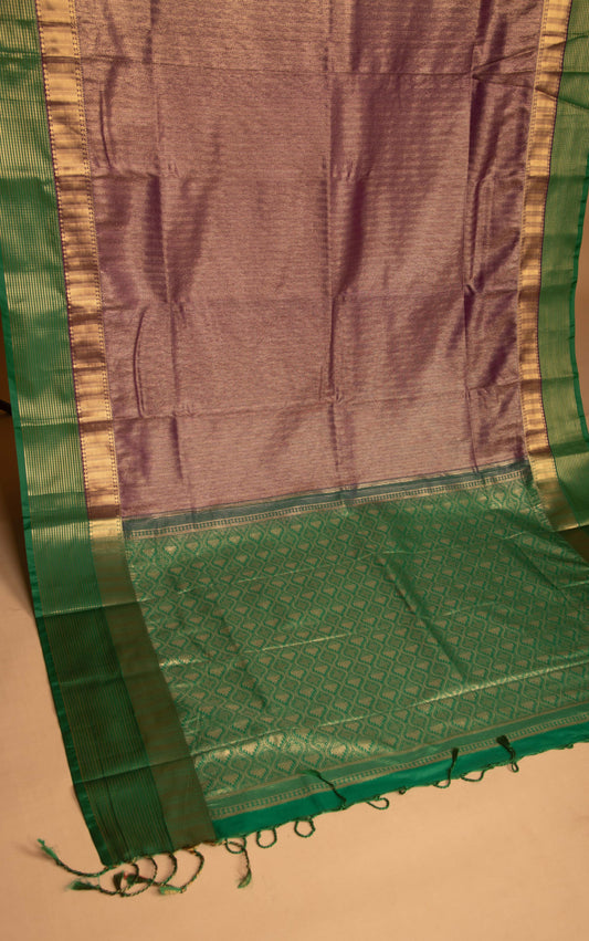 Palatinate Purple and Lawn green soft silk saree