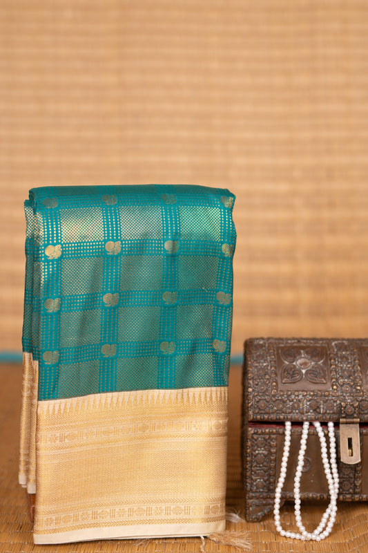 Teal green and Off white soft silk saree