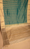 Teal green and Off white soft silk saree