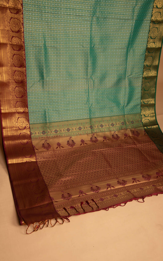 Dual Tone Teal green and Maroon soft silk saree