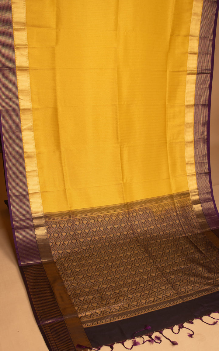 School bus yellow and Purple soft silk saree