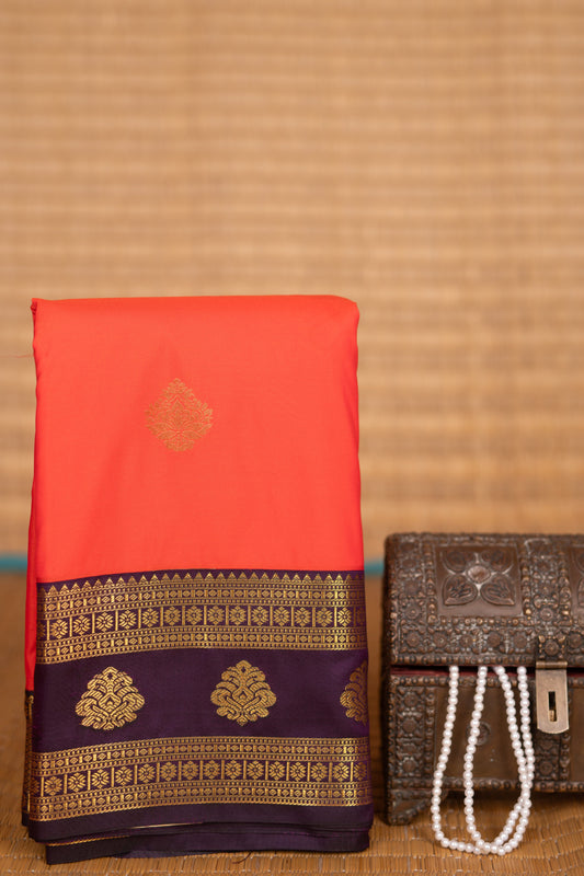 Neon orange and Eggplant Purple semi silk saree