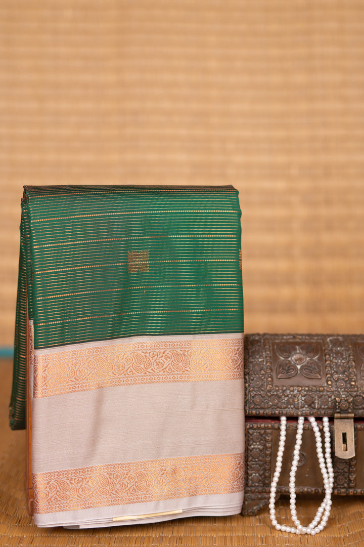 Forest green and Cement grey Retta Patta Border soft silk saree