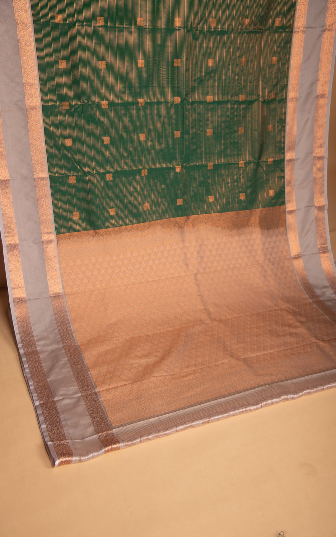 Forest green and Cement grey Retta Patta Border soft silk saree