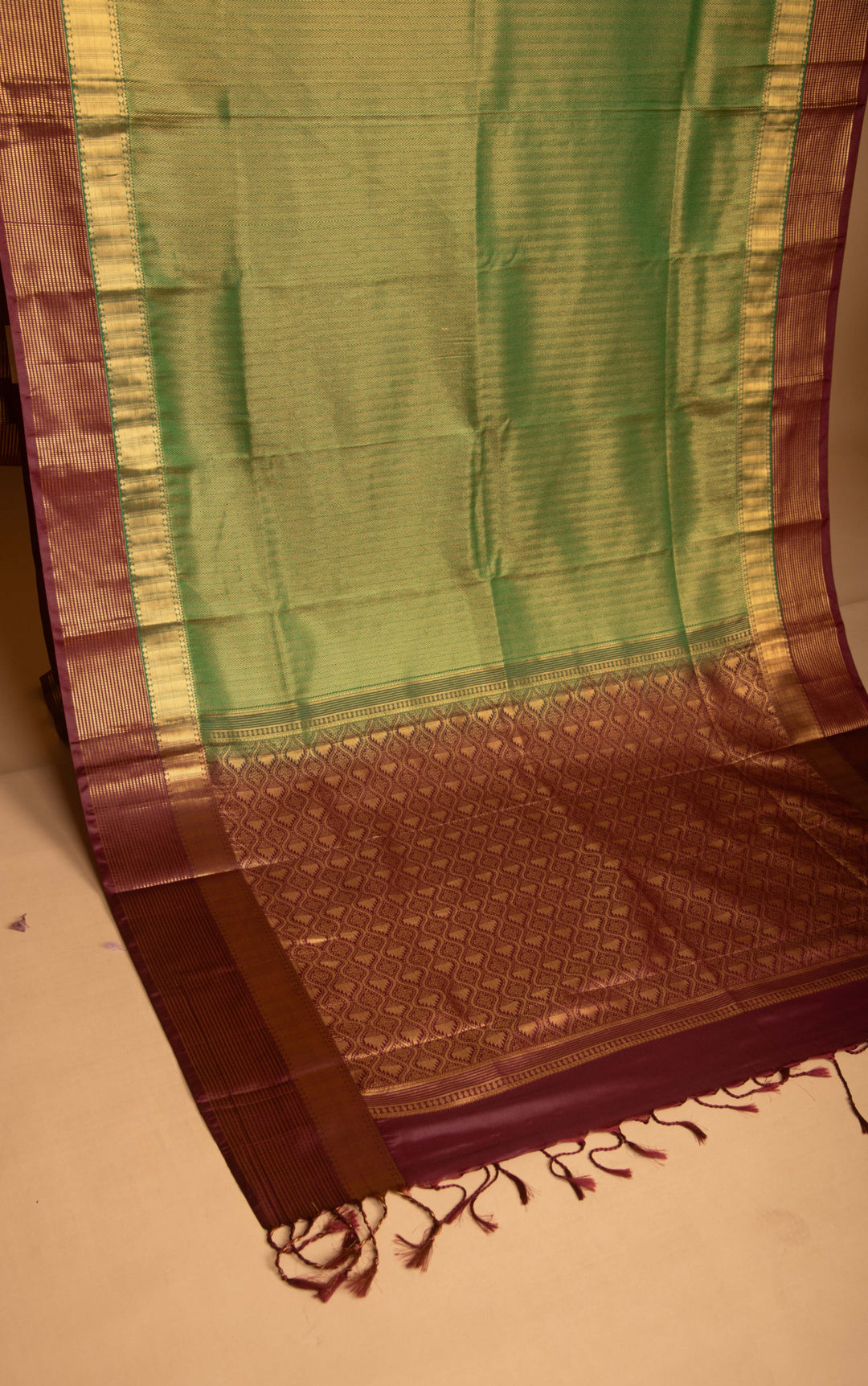 Jungle green and Maroon soft silk saree