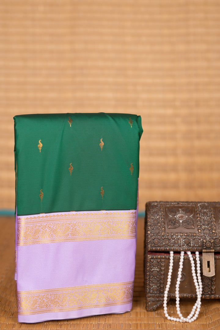 Pine green and Pastel Lavender Retta Patta Border semi silk saree
