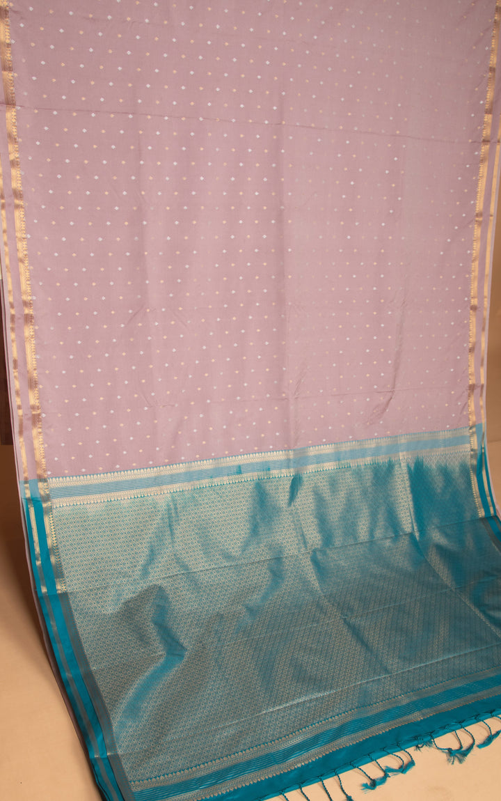 Dusky Rose and Rama Blue soft silk saree