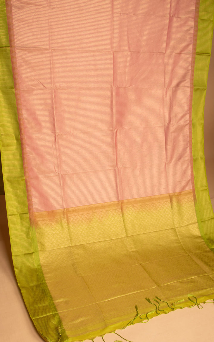 Peach and Chartreuse green soft silk saree