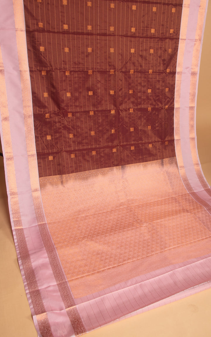 Maroon and Baby pink  Retta Patta Border semi silk saree