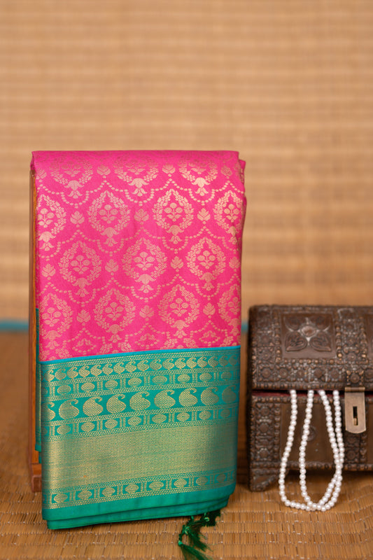 Rose Pink and Dual tone green Designer soft silk saree